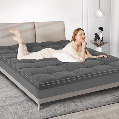 Dual Layer 3 Inch Memory Foam Mattress Topper Twin Size, 2 Inch Cooling Gel Memory Foam Plus 1 Inch Pillow Top Mattress Pad Cover, with 8-21 Inch Deep Pocket Grey