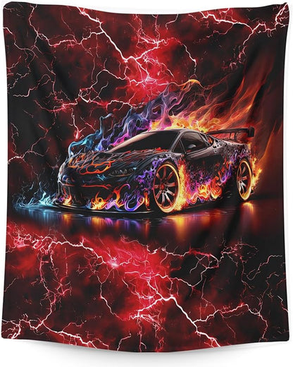Kids Throw Blankets Racing Blanket for Boys Gifts for Cars Lovers, Cool Warm 40 x 30 Inches Flannel Throw for Sofa Bed Living Room Home Decor