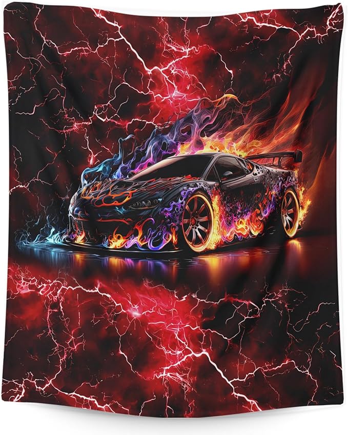 Kids Blanket for Boys Racing Blankets Cars Theme Gift, Cool Cozy Soft 60 x 50 Inches Flannel Throws for Bed Travel Sofa Living Room Decor