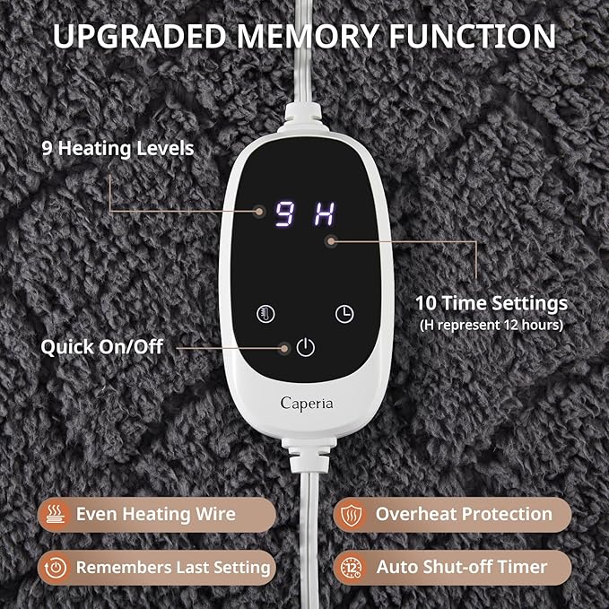 Heated Mattress Pad Twin XL, Electric Mattress Pad with 9 Heat Settings, Memory Function, Fast Heating, 1-12 Hours Auto Off, Deep Pocket, Machine Washable, 39"x 80", Black