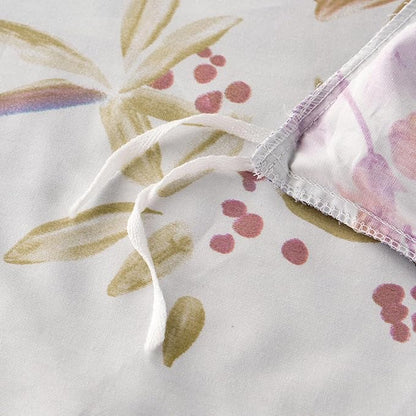 Floral King Duvet Covers 100% Soft Cotton 3 Pieces Flower Bedding Set for Girls Women Chic Garden Style Luxury Purple Floral Pattern Printed King Floral Duvet Cover with Zipper Closure
