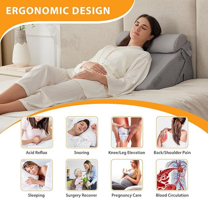 3PCS Wedge Pillow Set for After Surgery, Adjustable 9&12 Inch Bed Wedge Pillow for Sleeping, Incline Pillow Wedge for Headboard, Post Surgery, Acid Reflux, Neck&Back Support, Grey