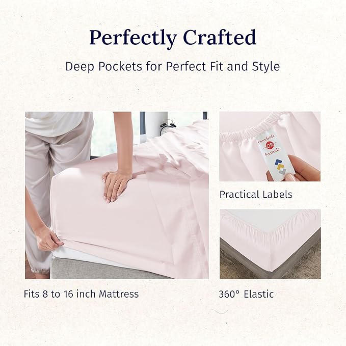 California Design Den California King Sheet Set - 100% Cotton, 600 Thread Count Deep Pocket Cal King Sheet Set, Luxury Soft Hotel-Quality Sheets with Sateen Weave - Blush Pink