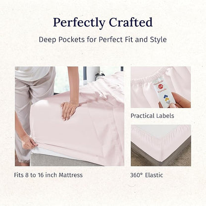 CALIFORNIA DESIGN DEN 5-Star Hotel 600 Thread Count 100% Cotton Sheets Set, Soft & Smooth Queen Sheet Set with Deep Pockets, Quality Beats Egyptian Cotton Claims (Blush Pink)