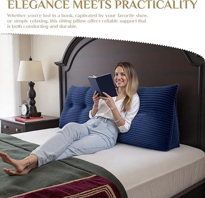 Headboard Wedge Pillow, Large Triangular Reading Pillow for Bed, Backrest Support Bolster for Sitting Up, Long Bed Rest Pillow with Removable Cover