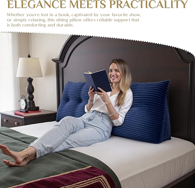 Headboard Wedge Pillow, Large Triangular Reading Pillow for Bed, Backrest Support Bolster for Sitting Up, Long Bed Rest Pillow with Removable Cover