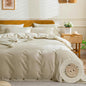JELLYMONI Cotton Duvet Cover Full Size - Light Khaki Comforter Cover with Button 100% Washed Cotton 3PCS Breathable Soft Solid Bedding Set Duvet Cover 80×90in & 2 Pillowcases (NO Comforter)