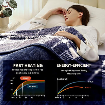 Heated Electric Blanket Queen Size - 84"x90" Flannel Heating Blanket with 10 Heating Levels & 5 Time Settings Over-Heat Protection, Winter Warmer for Adults with ETL Certification（Navy Blue）