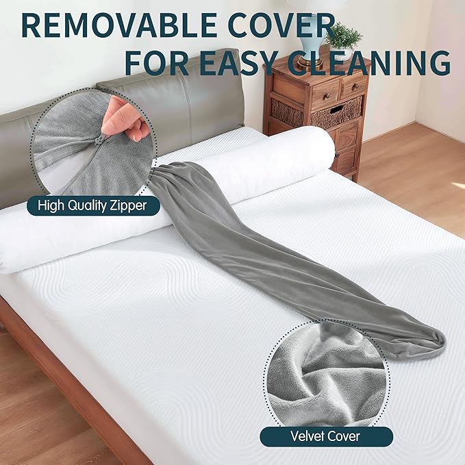 SyMax 7.8"x60" Body Pillow for Queen Bed, Bolster w/Removable Polyester Cover, Headboard Gap Filler Pillow, Light Grey
