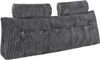 VEVOR Headboard Pillow, Queen Size Wedge Headboard Pillow with 2 Side Pockets and 2 Headrests, Bed Wedge Pillow with Washable Flannel Cloth, for Reading, Gaming, Resting, Working in Bed, Grey