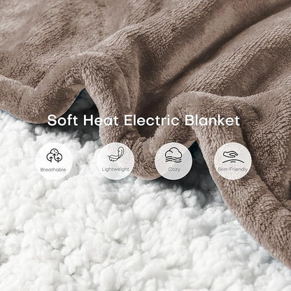 50"x60" Heated Electric Blanket Throw Thickened Flannel and Sherpa Heated Blanket,3 Hours Timer Auto-Off & 5 Heating Levels,for Bedroom Office Couch-Camel