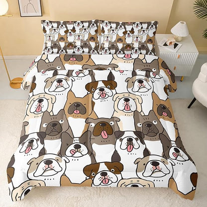 QOOMO Kawaii Dog Comforter Twin Size,Dogs Comforter Set for Kids Teens Girls Boys,3Pcs Bedding Set Printed Comforter with 2 Pillowcases,Down Alternative,Soft and Lightweight，Twin Size