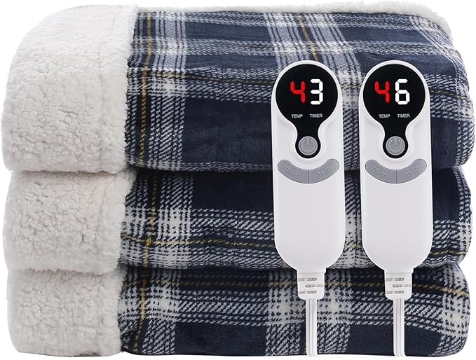 LUXIAN Electric Heated Blanket Queen Size 84"x90" - Flannel Fabric Dual-Sided, 6 Heat Settings & 1-10 Hours Auto Off, Machine Washable, Geometry Lattice