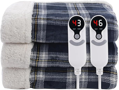 LUXIAN Electric Heated Blanket Queen Size 84"x90" - Flannel Fabric Dual-Sided, 6 Heat Settings & 1-10 Hours Auto Off, Machine Washable, Geometry Lattice