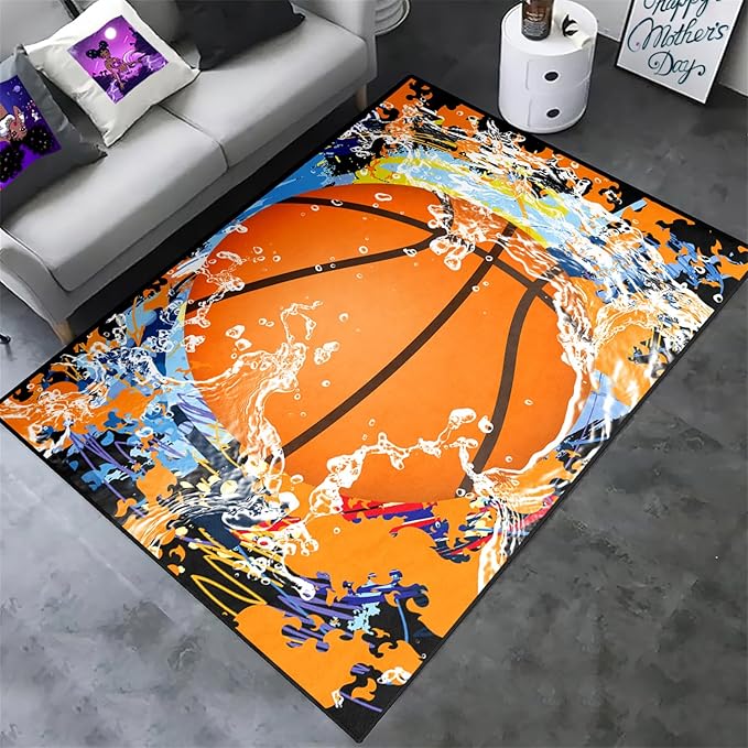 Basketball Rug for Boys Bedroom - Sports Rug for Boys Bedroom Kids Carpet, Basketball Carpet for Playroom Living Room Floor Mats Indoor Outdoor, 4x5 Feet