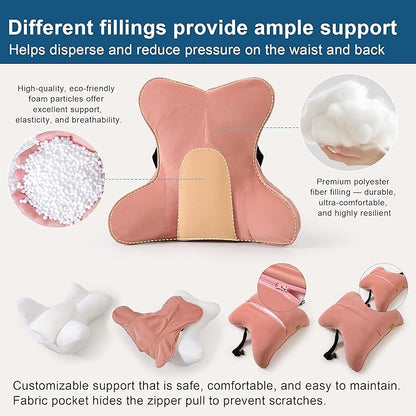 Lumbar Support Pillow for Lower Back Pain Relief – Multi-Functional Ergonomic Lumbar Cushion, Reading Pillow for Office Chair, Car Seat & Sofa,Blush Pink