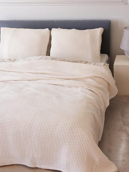 100% Turkish Cotton Waffle Blanket King Size Natural Undyed - Premium Quality, Light and Airy Waffle Weave All-Season Quilt - Decorative Bedspread (Natural, King Size 95" x 110" Inch)