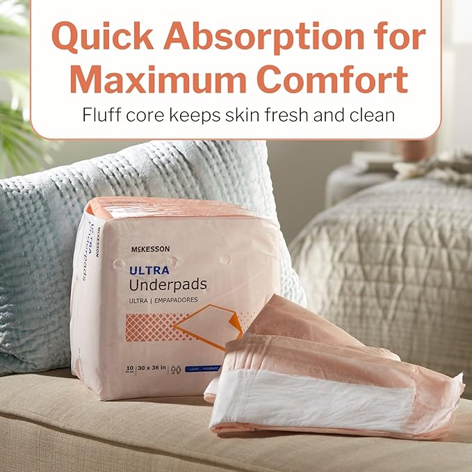 McKesson Underpads Disposable Bed Pads 30" x 36" [500 Count], Heavy Absorbency, Ultra Incontinence Chux Pads for Adults, Elderly, and Baby, Pee Pads