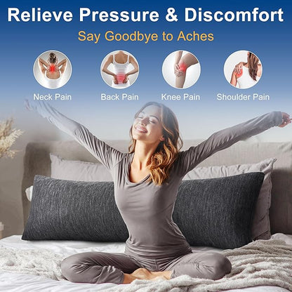 Hiasan Cooling Adult Body Pillow - Memory Foam Insert, Long Full Body Pillow for Side Sleepers, Bed, Sleeping, Soft Support for Pregnant Women, Back Pain Relief, 20x60 Inch, Grey