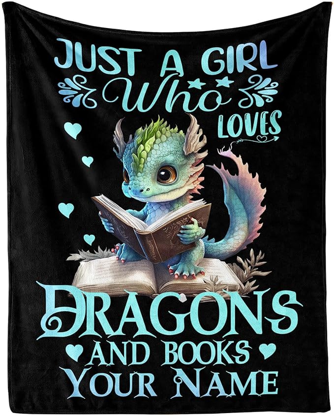 Custom Dragon Blanket with Name for Boys Girls, Personalized Cute Dragon Themed Design Printed Throw Blankets for Kids Lap, Chair, Giftable Blanket, 30"x 40"