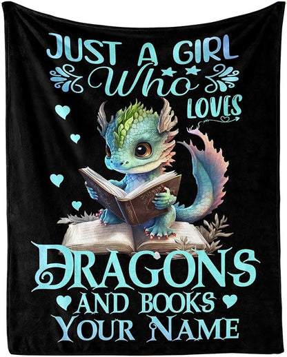 Custom Dragon Blanket with Name for Boys Girls, Personalized Cute Dragon Themed Design Printed Throw Blankets for Kids Lap, Chair, Giftable Blanket, 30"x 40"