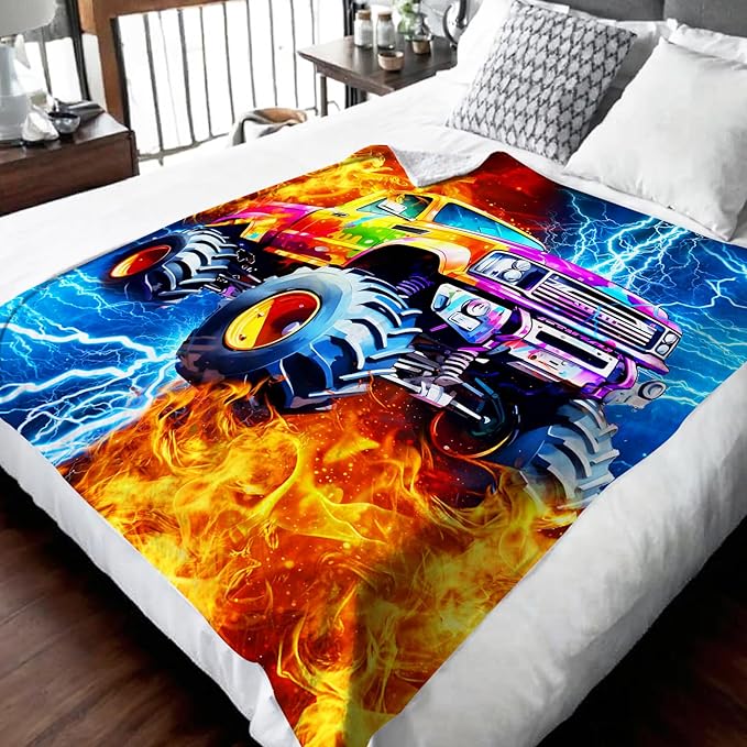 Boys Trucks Blanket Gift Custom Car Throw Blankets for Kids Teens, 60x80 Inches All Season Soft Cozy Lightweight Throw for Sofa Chair Bed Office Home Decor