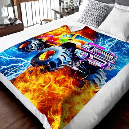 Boys Trucks Blanket Gift Custom Car Throw Blankets for Kids Teens, 60x80 Inches All Season Soft Cozy Lightweight Throw for Sofa Chair Bed Office Home Decor