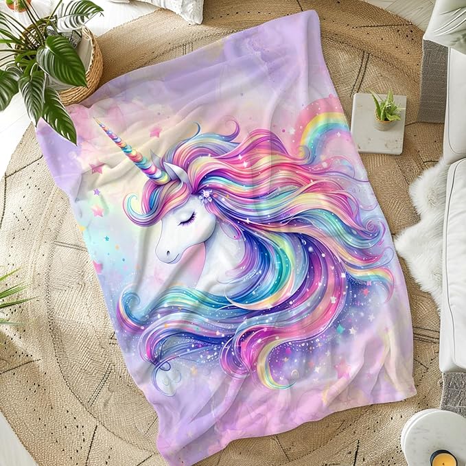 Girls Blanket for Kids Age 8-10, Unicorn Gift, 50 x 40 Inches Flannel Throw for Girls Teen, for Unicorn Lovers, Ultra Soft Cozy Throw Blanket for Bed Couch Sofa Living Room Camping