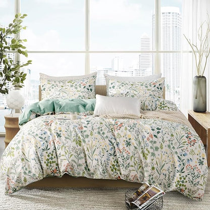 Jane yre Queen Duvet Cover Set Floral Brushed Microfiber 3 Pieces Floral Bedding Set Queen Garden Style Red Floral Pattern Flower Queen Duvet Cover with Zipper Closure Luxury Soft Breathable Comfy