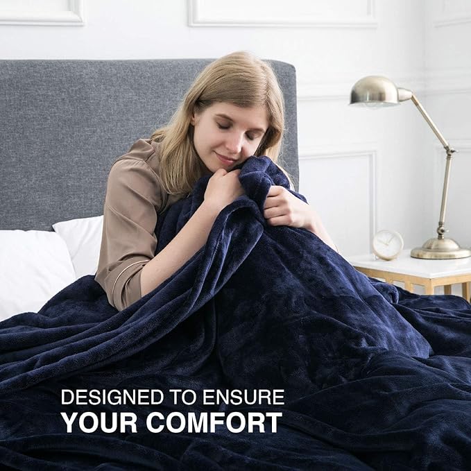 IR Imperial Rooms Fleece Blanket Twin Size 60 x 80 Inches - Super Soft Fluffy Throw Blanket for Sofa and Bed - Warm and Cozy Lightweight 400 GSM Microfiber Bed Throws Blankets (Twin, Navy)