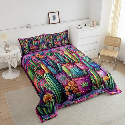 3D Cactus Comforter Set Toddler Size Western Bohemia Rustic Bedding Set Bedroom Decor Tropical Nature Botancial Quilt Set for Kids Boys Girls Exotic Tribal Style Duvet Insert 2Pcs