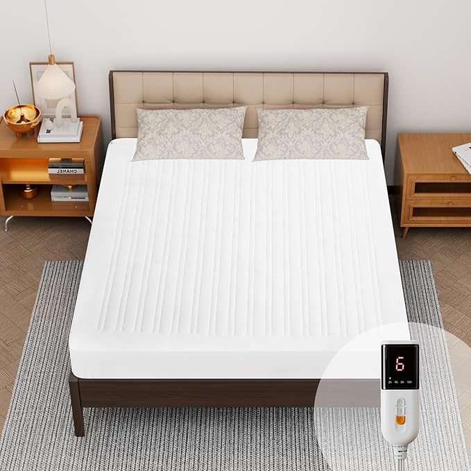 Heated Mattress Pad Twin Size-Single Controller Electric Mattress Pad with Deep Pocket,6 Heat Settings & 1-10 Auto Shut Off Electric Bed Warmer,ETL Certified,Machine Washable(38"x75")
