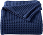 100% Cotton Waffle Weave Bed Blanket | Soft, Breathable, and Lightweight Blanket for All-Season | Perfect for Layering | Brielle Collection (Full/Queen, Navy)