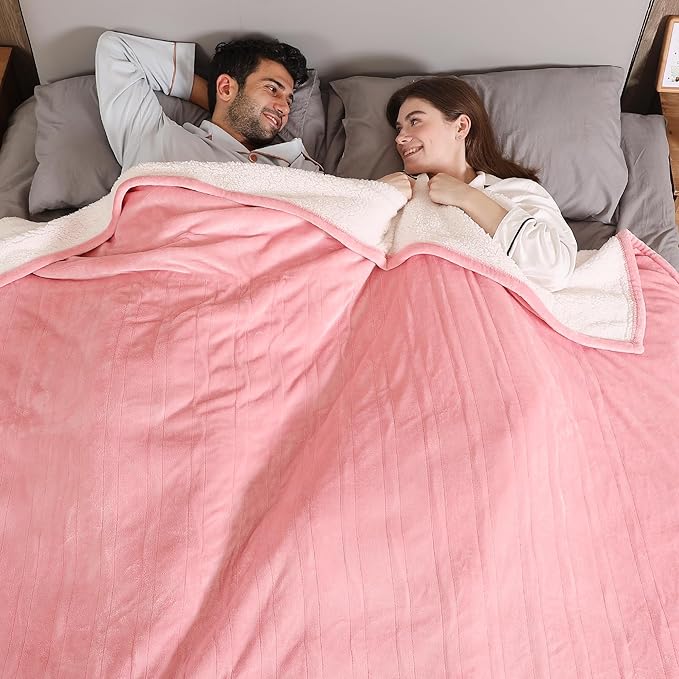 ESTINGO Heated Blanket Queen, Dual Control Electric Blanket Queen Size with 5 Heating Levels & 10 Hours Auto Off, Machine Washable Plush Heating Blanket for Bed Camping Office 84" x 90", Pale Pink