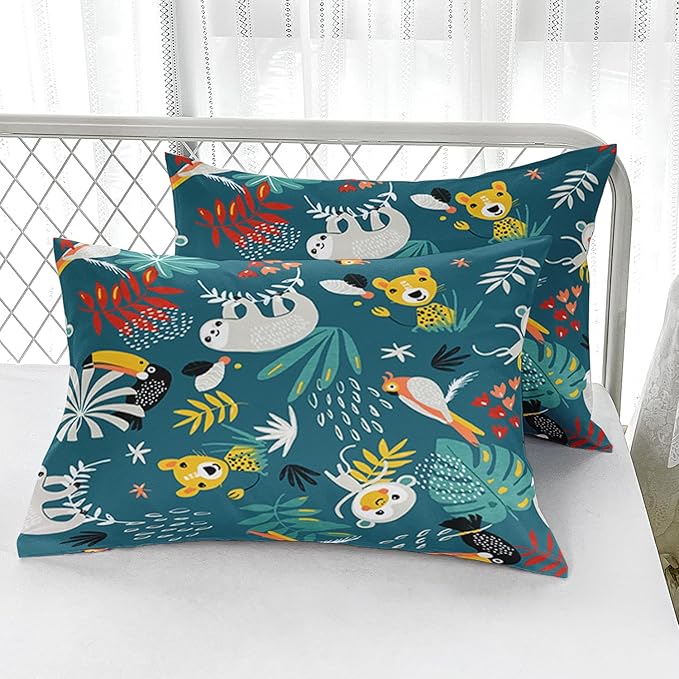 Kids Zoo Animal Twin Bedding Sets, Cartoon Wild Animals Comforter Set Safari Animals Print Comforter for Boys Girls Children Teens Bedroom Decor with 1 Comforter and 2 Pillowcases