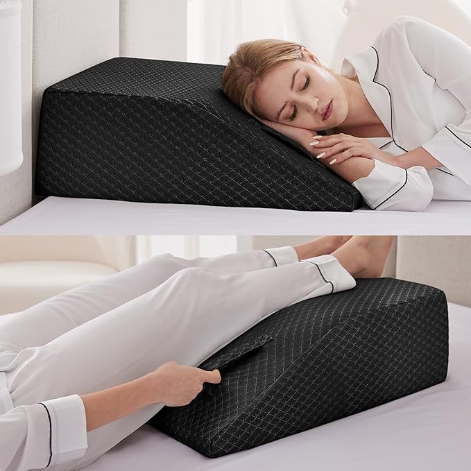 Leg Elevation Pillow for After Surgery, 8inch Foam Leg Elevating Pillow for Swelling and Blood Circulation, Leg Wedge Pillow for Sleeping, Knee Pillow for Knee Hip Ankle Pain Relief, Black