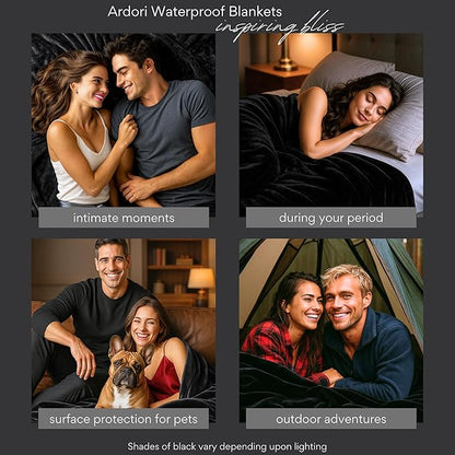 Waterproof Blanket King Size, Black & Gray 82x82"- Water Proof and Stain Resistant Blankets for Couples Bed Intimacy, Fleece Moisture Absorbent, Layered Sheet Protector, Leakproof Protective Top Cover