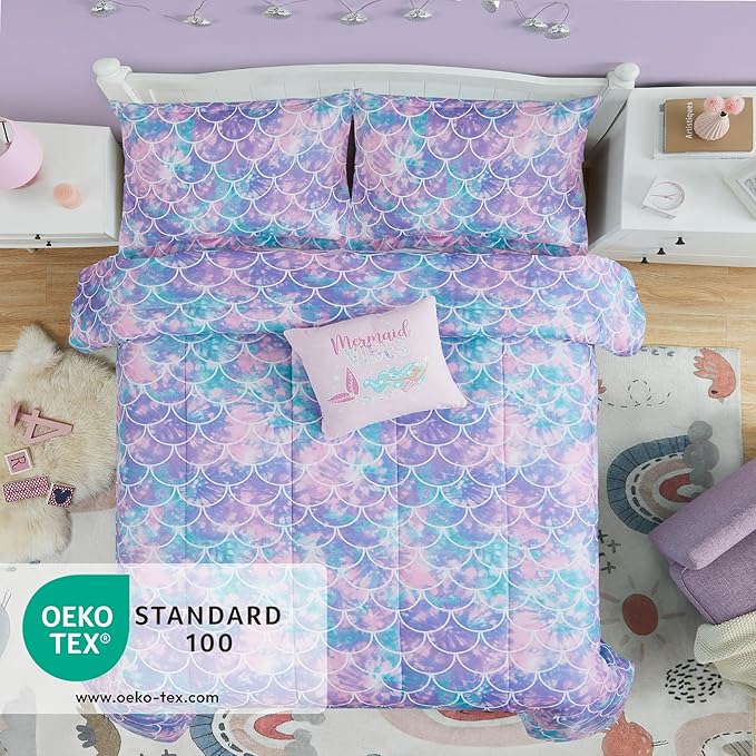 Kids Comforter Set Full Size for Girls, Glow in The Dark Mermaid Bedding Set 1 Comforter, 1 Decor Pillow, 2 Pillow Shams