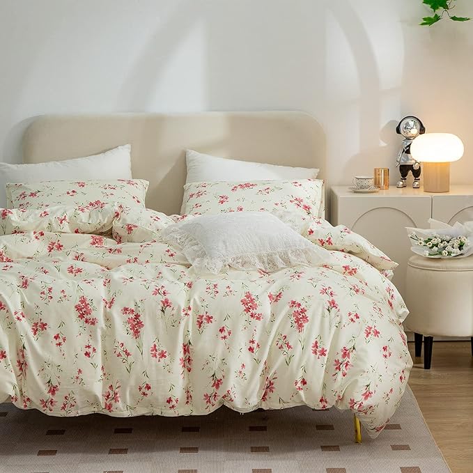Floral Duvet Covers Queen, 100% Soft Microfiber Chic Floral Bedding Sets Queen 3 Pieces Flower Duvet Cover Queen for All Seasons, 1 Duvet Cover and 2 Pillowcases with Zipper Closure (Floral, Queen)
