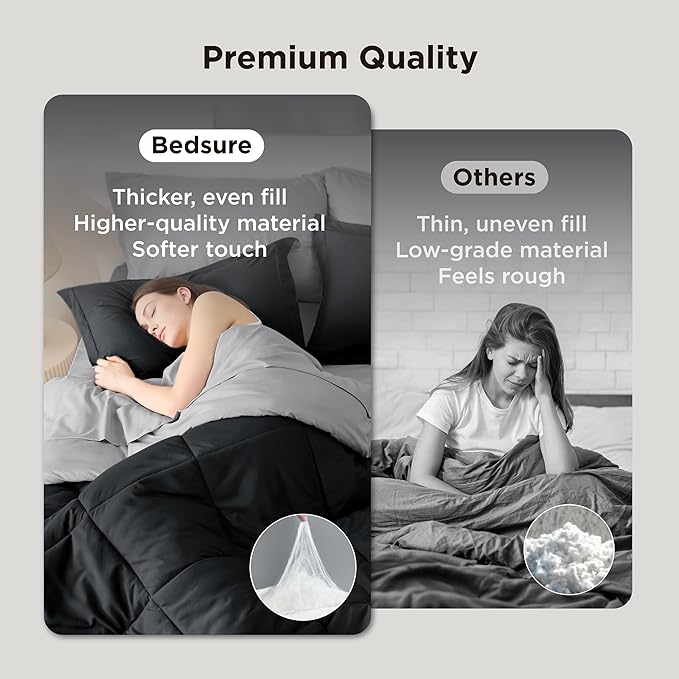 Bedsure Queen Comforter Set - 7 Pieces Reversible Black Bedding, Queen Size Bed Set for All Seasons, Bed in a Bag with Down Alternative Comforter, Sheets, Pillowcases & Shams