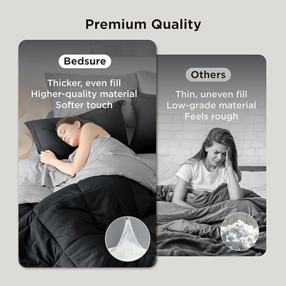 Bedsure Queen Comforter Set - 7 Pieces Reversible Black Bedding, Queen Size Bed Set for All Seasons, Bed in a Bag with Down Alternative Comforter, Sheets, Pillowcases & Shams