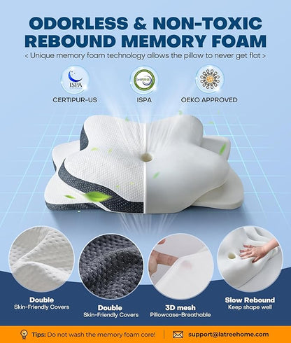 5X Pain Relief Cervical Neck Pillow for Neck Support, Ergonomic Cooling Side Sleeper Pillow for Sleeping, Odorless Contour Memory Foam Pillows, Orthopedic Bed Pillow for Side Back Stomach Sleeper