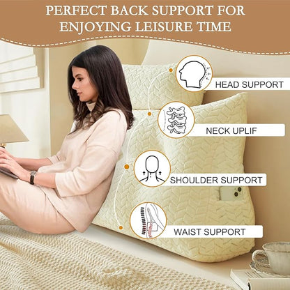 YOUR MOON Wedge Headboard Pillow Twin with 1 Pack Neck Roll Pillows, Triangular Wedge Backrest Pillow Headboard for Bed,Daybed,and Lounging, Large Bed Bolster Pillows,Off White