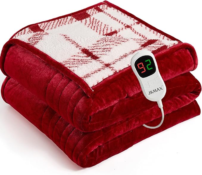 Heated Electric Blanket Full Size - 72"x84" Flannel Heating Blanket with 10 Heating Levels & 5 Time Settings Over-Heat Protection, Winter Warmer for Adults with ETL Certification（Red）