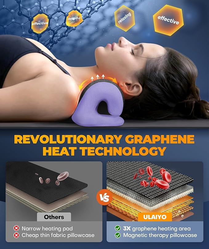 Graphene Magnetic Neck Stretcher for Deeper Pain Relief, Instant Heating Pad Cervical Traction Device Pillow, Neck Massager for TMJ Tension Muscle Migraine, Relax for Women, Mom, Men