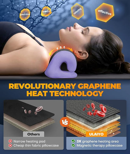 Graphene Magnetic Neck Stretcher for Deeper Pain Relief, Instant Heating Pad Cervical Traction Device Pillow, Neck Massager for TMJ Tension Muscle Migraine, Relax for Women, Mom, Men