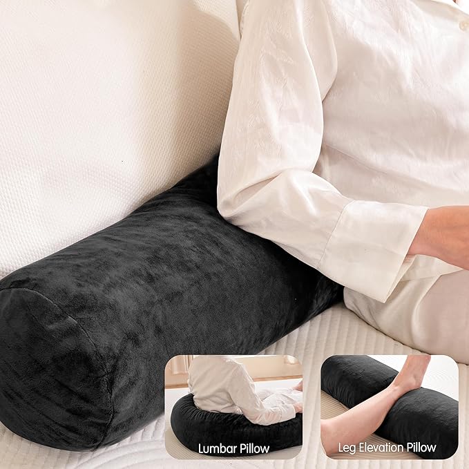 SyMax 7.8"x60" Body Pillow for Queen Bed, Bolster w/Removable Polyester Cover, Headboard Gap Filler Pillow, Black
