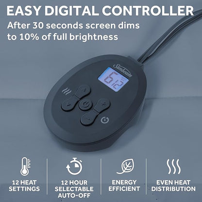 Sunbeam Electric Restful Quilted Heated Mattress Pad Twin 75" x 39" 12 Heat Settings 12-Hour Auto Shut-Off Extra-Cozy Fabric Deep Pocket Fit Machine Washable