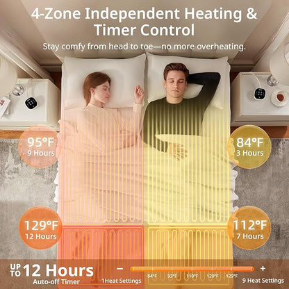 Bwarm Multizone Heated Mattress Pad King, Electric Mattress Pad Sherpa Fleece Bed Warmer with 9 Heat Settings, 1-12 Hours Auto Off Deep Pocket, Machine Washable, Wave White King 78" x 80"