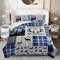 Snowy Forest Deer Comforter Set Full Size, 3-Piece Blue Vintage Animal Plaid Bedding Set for Kids Adults Bedroom, Hunting Wildlife Deer Tree Bedding Set with 2 Pillowcases & 2 Shams